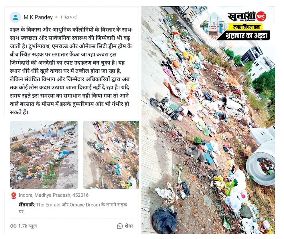एमराल्ड–ओमेक्स सिटी रोड पर कचरे के ढेर