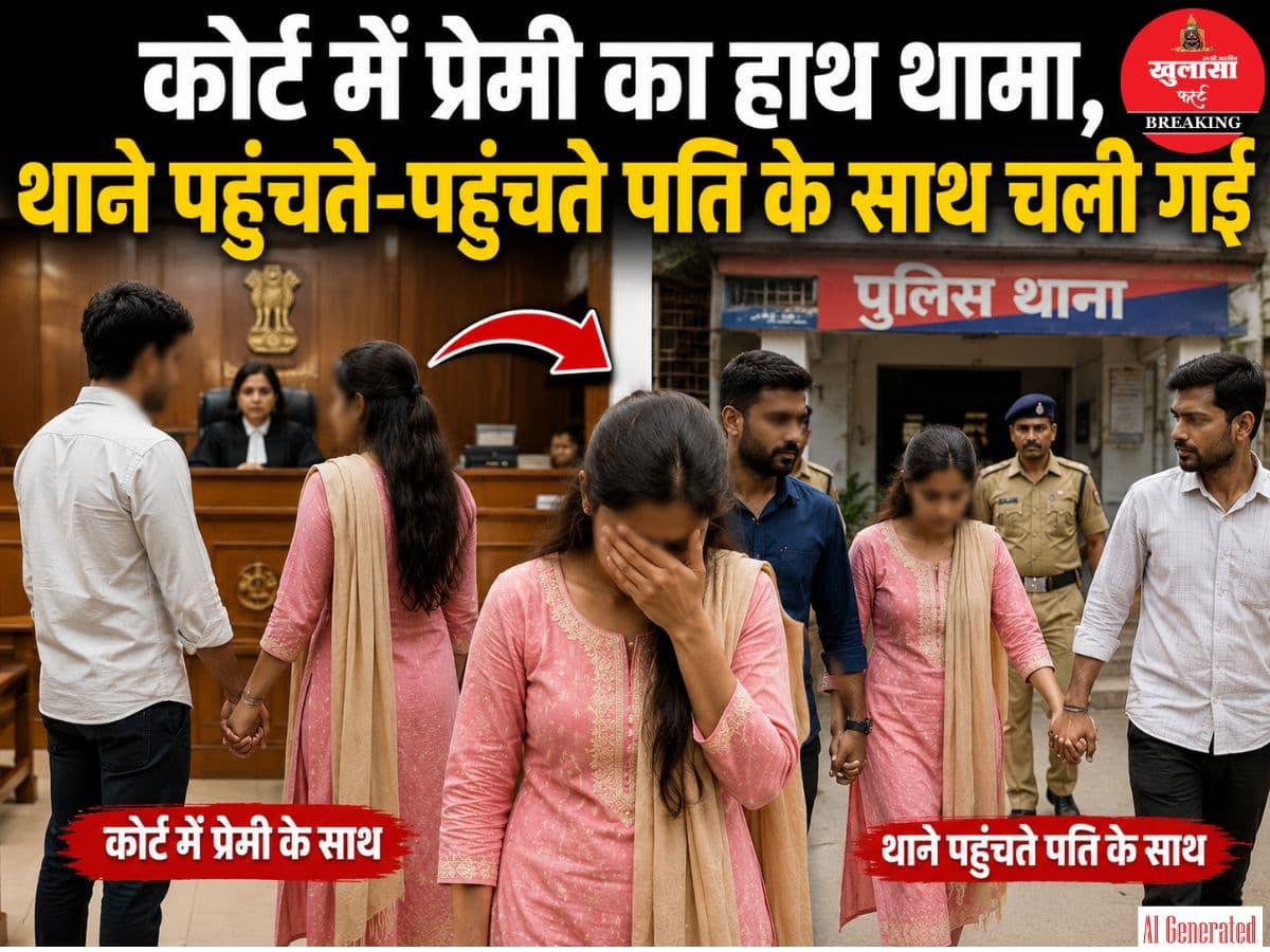 कोर्ट में प्रेमी का हाथ थामा