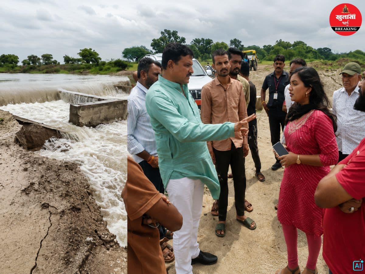 पहली ही बारिश में बह गई मिनी डैम की रिटेनिंग वॉल