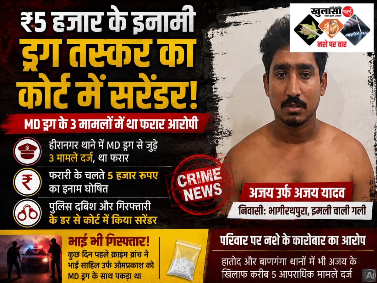 पुलिस के दबाव में इनामी ड्रग तस्कर का सरेंडर