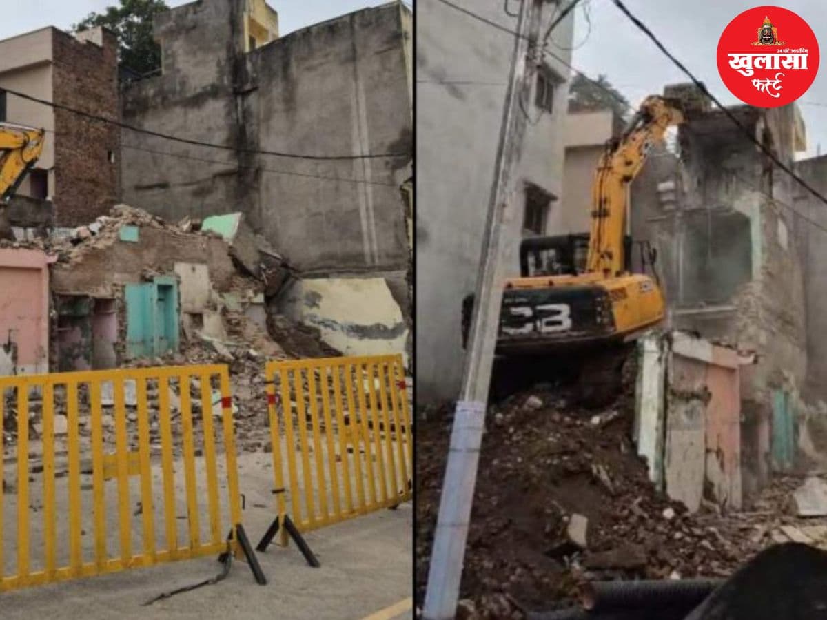 सवारी मार्ग पर जर्जर भवन पर चला बुलडोजर