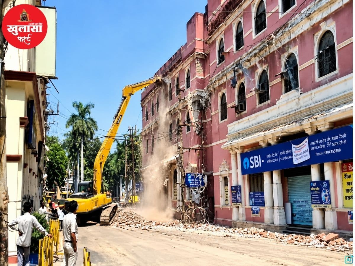 बैंक बिल्डिंग के जर्जर छज्जे हटाए