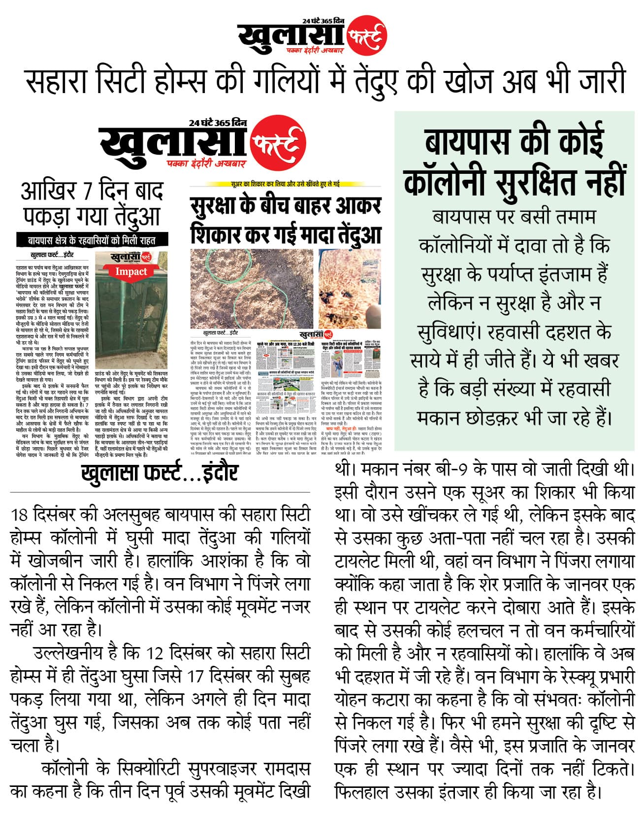सहारा सिटी होम्स की गलियों में तेंदुए की खोज अब भी जारी