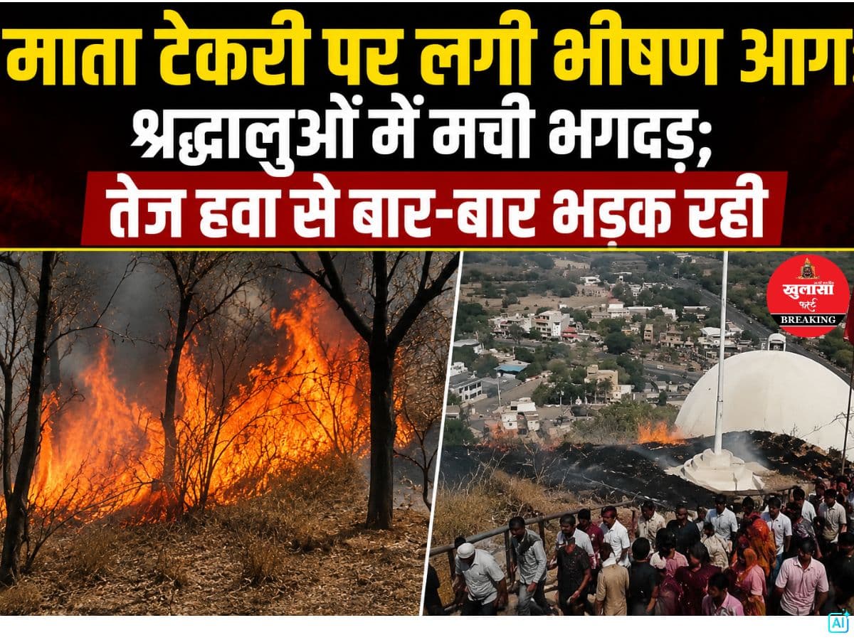 माता टेकरी पर लगी भीषण आग