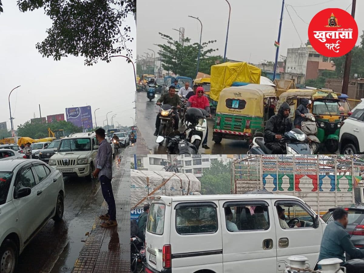 ब्रिज पर तीन तरफ से वाहन फंसे
