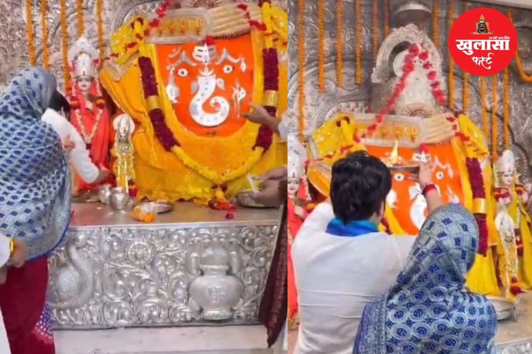 वीडियो देखिये, कथावाचक इंद्रेश उपाध्याय ने पत्नी संग किए खजराना गणेश के दर्शन