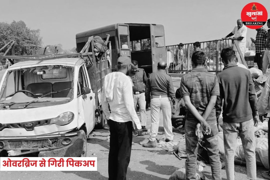 ओवरब्रिज से गिरी पिकअप