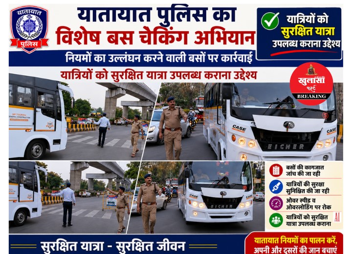 यातायात पुलिस का विशेष बस चेकिंग अभियान